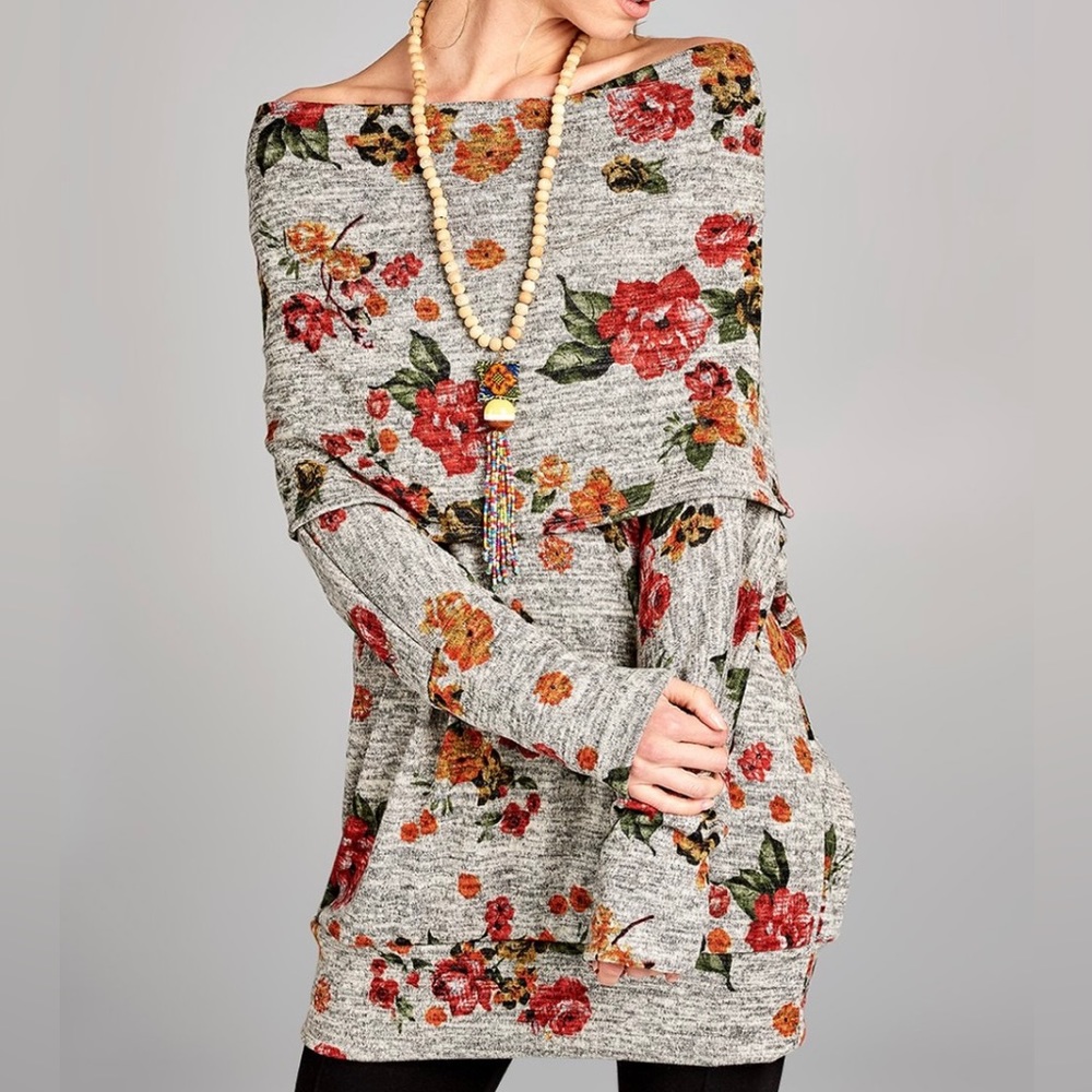 Off-Shoulder Floral Tunic